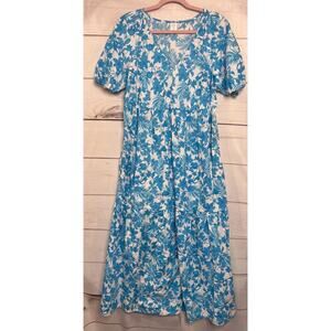Peyton‎ & Parker Blue Floral Maxi Dress Short Sleeves Cute FUn